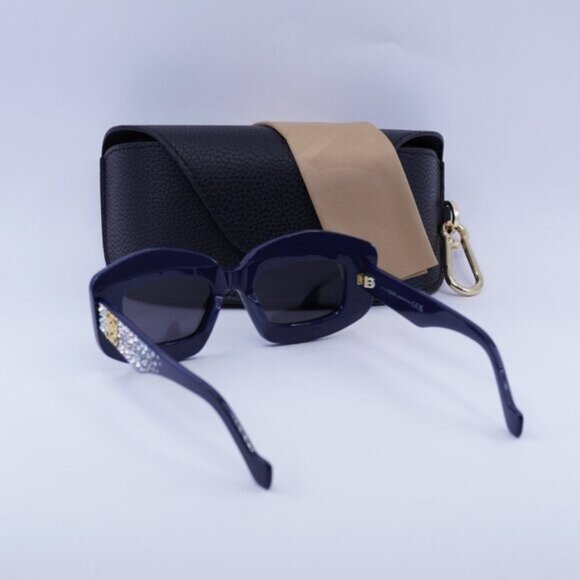 Loewe LW4114IS 90A Rectangle Sunglasses – Navy with Crystal Studs \\Smoke main image 11